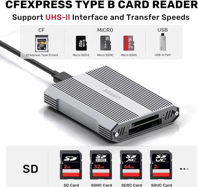 Alt view image 3 of 7 - 4 in 1 CFexpress Type B Card Reader - SD4.0 UHS-II & Micro SD Card Reader with USB-A Hub 10Gbps USB 3.2 Gen 2 CFexpress Adapter for CFexpress Type B/SD UHS-II/Micro SD 3.0/SDHC/SDXC/SDUC