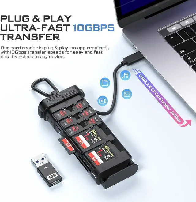 Alt view image 3 of 6 - USD 3.2 10GBps Pro Reader Versatile CF Express A,CF Express B, SD, and Micro SD Card Reader & Holder for Photography and Videography Professionals