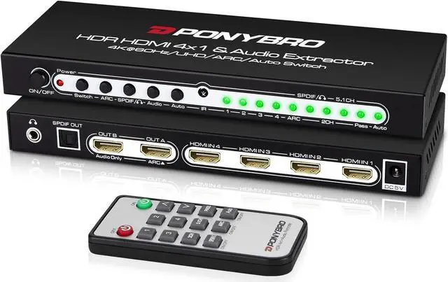 Main image of 5 Port 4K 60Hz HDMI Switch with Audio Extractor and ARC, Support HDMIOptical & 3.5mm AUX Audio Out, HDMI 2.0 Selector Splitter Support HDR 10, HDCP 2.2, 18Gbps, Dolby Vision/Atmos, 3D, 1080P