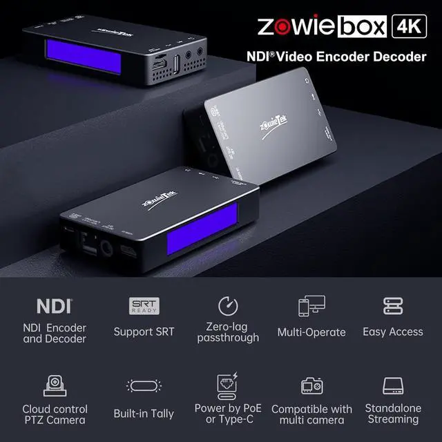Alt view image 2 of 7 - 4K HDMI Video Encoder/Decoder, ZowieBox, NDI | HX3 (Certified) Converter/Player, UVC to HDMI, Pass-Through Video Capture Recorder, SRT/RTMP(S)/RTSP, HDMI Extender, Live Streaming to YouTube