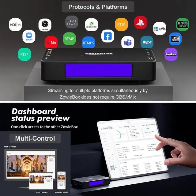 Alt view image 6 of 7 - 4K HDMI Video Encoder/Decoder, ZowieBox, NDI | HX3 (Certified) Converter/Player, UVC to HDMI, Pass-Through Video Capture Recorder, SRT/RTMP(S)/RTSP, HDMI Extender, Live Streaming to YouTube