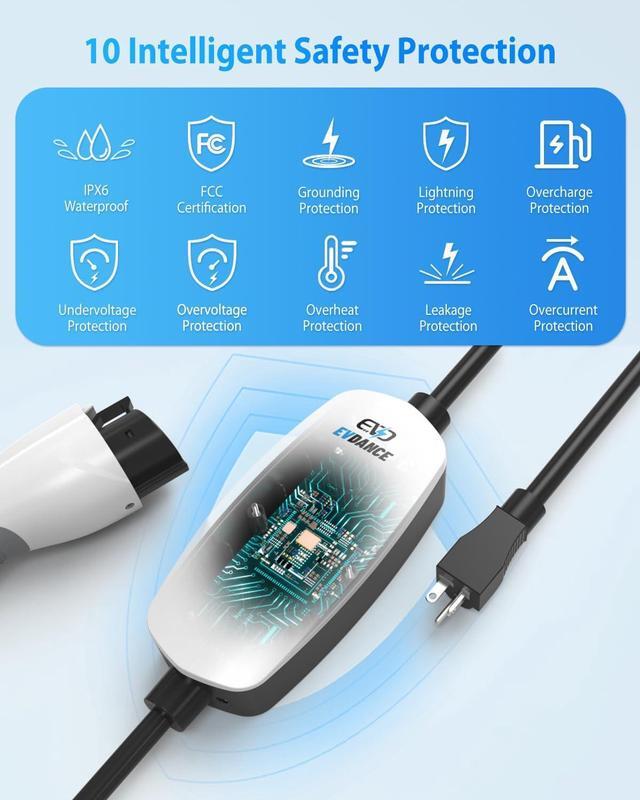Alt view image 4 of 7 - Level 1 LEVEL2 EV Charger 16A Amp 110V-240V 25ft Portable Electric Vehicle Charging Station with NEMA 6-20 Plug, 5-15 Adapter for J1772 Electric Cars