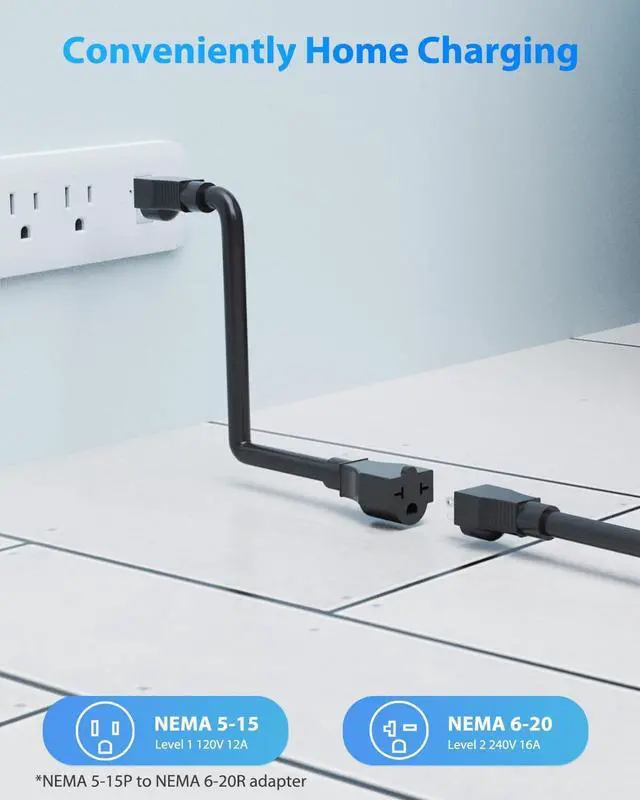 Alt view image 3 of 7 - Level 1&2 EV Charger, Electric Vehicle Portable Charger with 25FT Cable, Home EV Charging Station for J1772 Electric Cars, 16Amp 110V-240V, NEMA 6-20 & NEMA 5-15 Plug