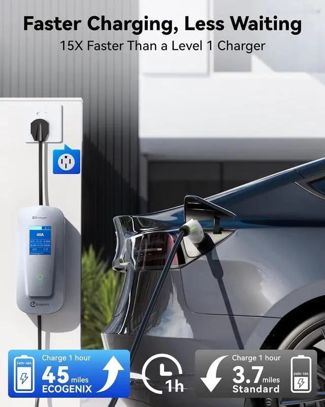 Alt view image 2 of 7 - Level 2 EV Charger [40Amp, 240V, NEMA 14-50P] Portable Electric Vehicle Charging Stations with J1772 Connector and 25 ft Cable, Works with All J1772 EVs, for Home and Outdoor