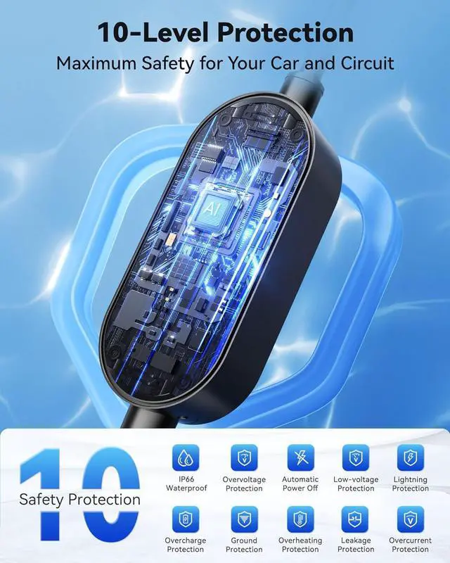 Alt view image 5 of 7 - Level 2 EV Charger [40Amp, 240V, NEMA 14-50P] Portable Electric Vehicle Charging Stations with J1772 Connector and 25 ft Cable, Works with All J1772 EVs, for Home and Outdoor