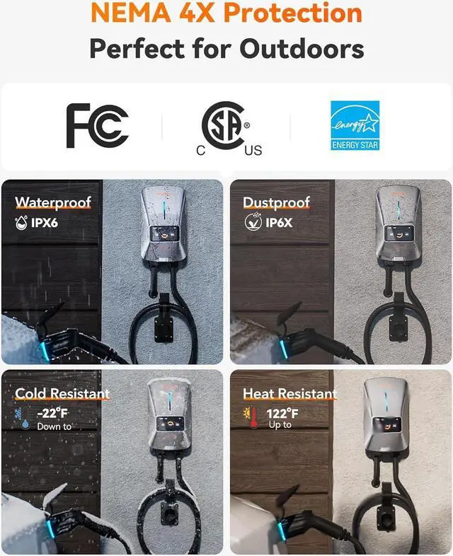 Alt view image 6 of 7 - Level 2 EV Charger 48 Amp - Smart Display, RFID Card, 25ft Cable, Outdoor/Indoor, Hardwired EV Charger Level 2, WiFi Enabled Electric Car Charger, 240V Electric Vehicle Charging Stations