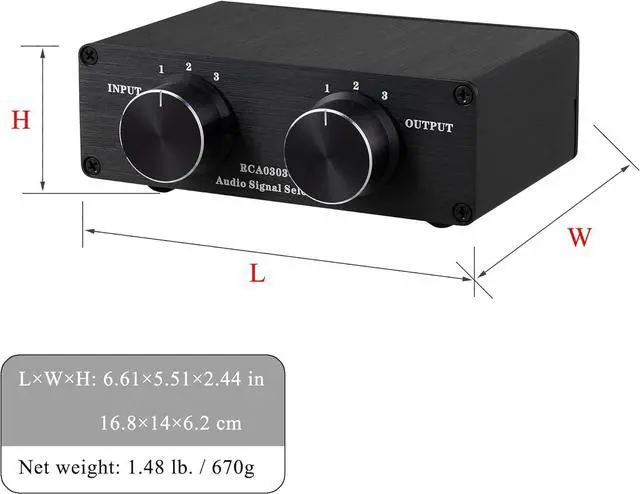 Alt view image 4 of 4 - 3 to 3 RCA Audio Signal Switcher, Power Amplifier Selector Switch 3 in 3 Out, for CD Players, Radios, Decoders, Power Amplifiers, and Active Speakers (RCA 0303GL)