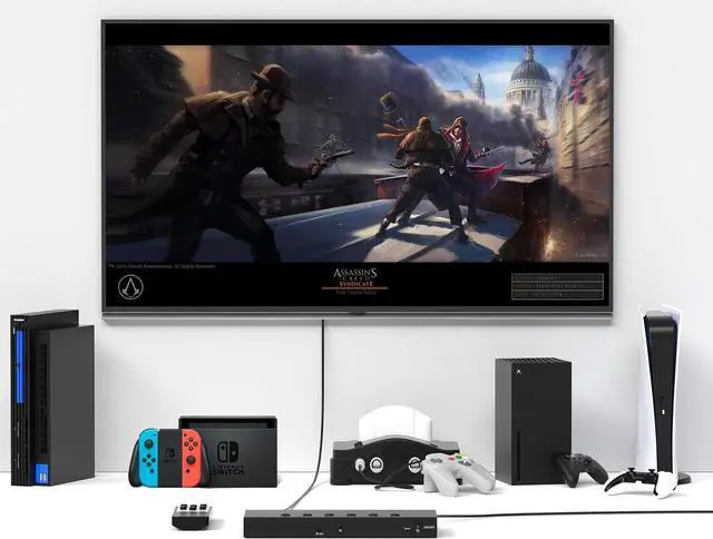 Alt view image 2 of 6 - 3 Way HDMI 2.0 to HDMI Switcher + 2 RCA to HDMI Converter(2 in 1) 2 Way AV Composite CVBS Switch to HDMI Adapter Support 4:3/16:9 Switching for N64 NGC Wii Xbox PS2/3/4/5 Xbox Series/ONE Switch