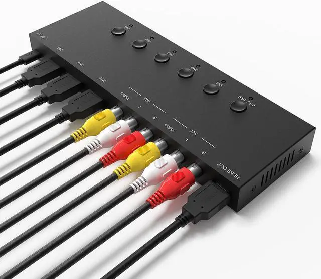 Alt view image 4 of 6 - 3 Way HDMI 2.0 to HDMI Switcher + 2 RCA to HDMI Converter(2 in 1) 2 Way AV Composite CVBS Switch to HDMI Adapter Support 4:3/16:9 Switching for N64 NGC Wii Xbox PS2/3/4/5 Xbox Series/ONE Switch