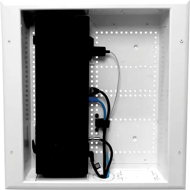 Main image of E45-8011-1P Multi-Functional Recessed Media Box with Integrated Duplex Power Receptacle For Seamless Home & Office Connectivity Solutions, In Wall Box, Hides TV Outlet & Cables