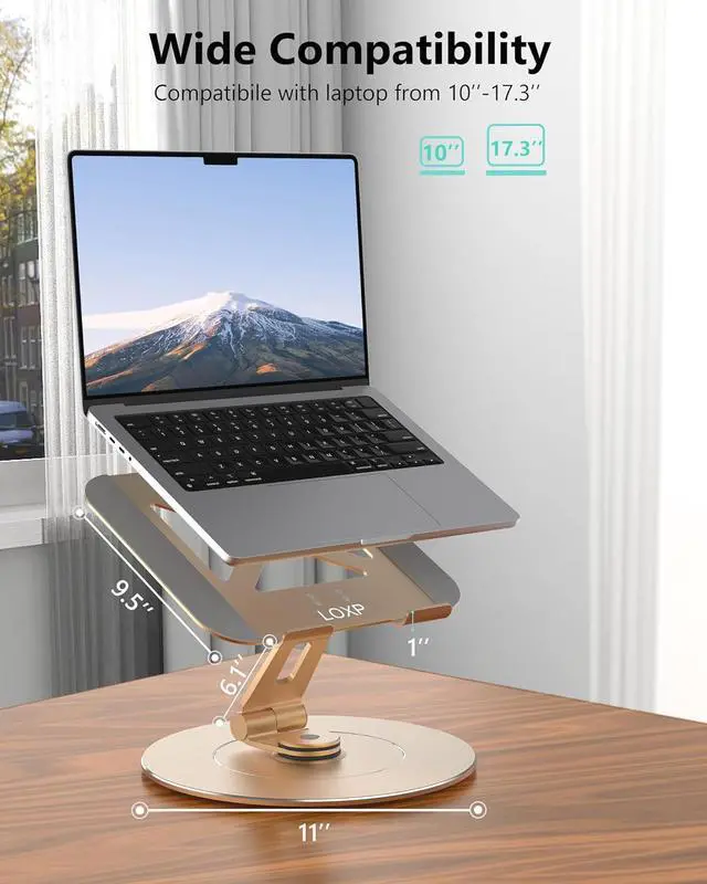 Alt view image 2 of 6 - Ultra-Stable Aluminumy Swivel Laptop Stand for Desk with Rotating Foldable Phone Holder, 300% Large Base Stability, Anti-Loosening,Suitable for 10"-17.3" Laptops, Champagne Golden