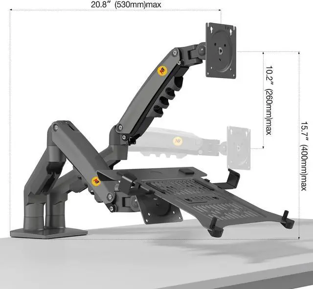 Alt view image 3 of 6 - NB North Bayou Laptop Mount with Adjustable Tray for 10-17Notebook, Full Motion Arm with VESA Plate for 17-30Monitor,Clamp-on Grommet Mounting F160-FP (Black)