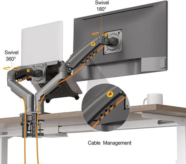 Alt view image 4 of 6 - NB North Bayou Laptop Mount with Adjustable Tray for 10-17Notebook, Full Motion Arm with VESA Plate for 17-30Monitor,Clamp-on Grommet Mounting F160-FP (Black)