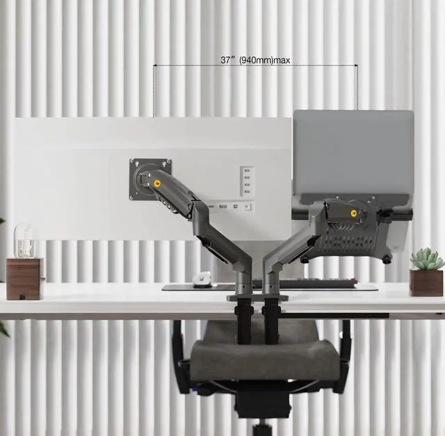 Alt view image 5 of 6 - NB North Bayou Laptop Mount with Adjustable Tray for 10-17Notebook, Full Motion Arm with VESA Plate for 17-30Monitor,Clamp-on Grommet Mounting F160-FP (Black)