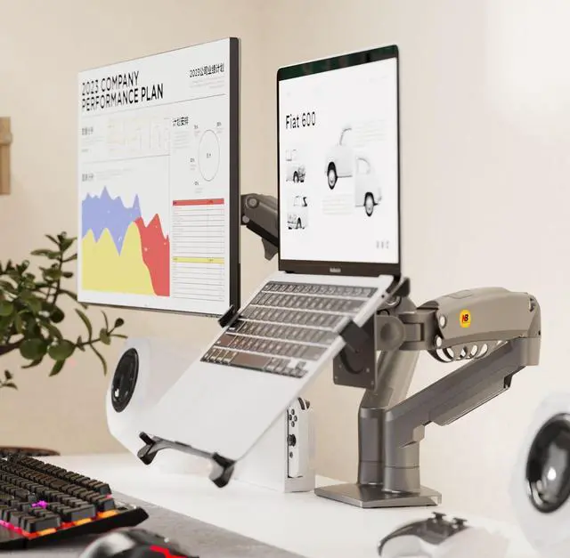 Alt view image 6 of 6 - NB North Bayou Laptop Mount with Adjustable Tray for 10-17Notebook, Full Motion Arm with VESA Plate for 17-30Monitor,Clamp-on Grommet Mounting F160-FP (Black)