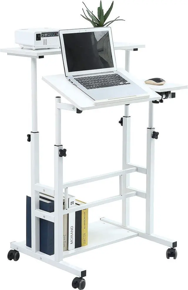 Main image of Portable Standing Desk on Wheels, Height Adjustable Mobile Standing Desk, Versatile Standing Portable Desk for Home Office, Rolling Sit-Stand Workstation (White Frame/White Top)