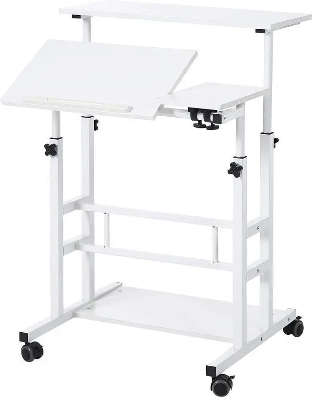 Alt view image 6 of 7 - Portable Standing Desk on Wheels, Height Adjustable Mobile Standing Desk, Versatile Standing Portable Desk for Home Office, Rolling Sit-Stand Workstation (White Frame/White Top)