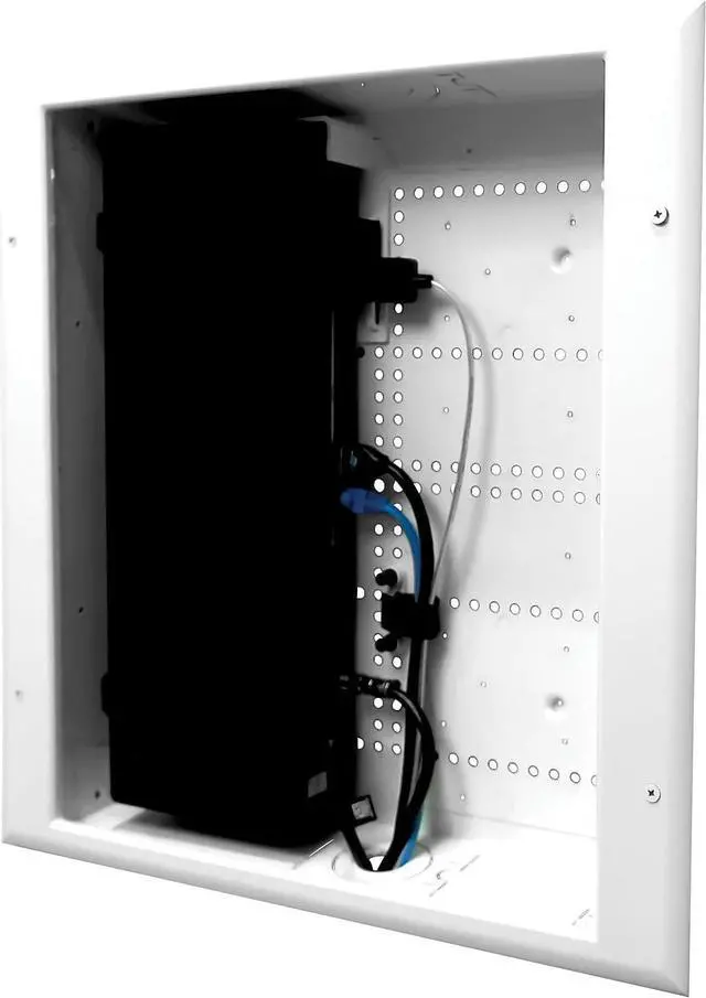 Alt view image 6 of 6 - E45-8011-1P Multi-Functional Recessed Media Box with Integrated Duplex Power Receptacle For Seamless Home & Office Connectivity Solutions, In Wall Box, Hides TV Outlet & Cables