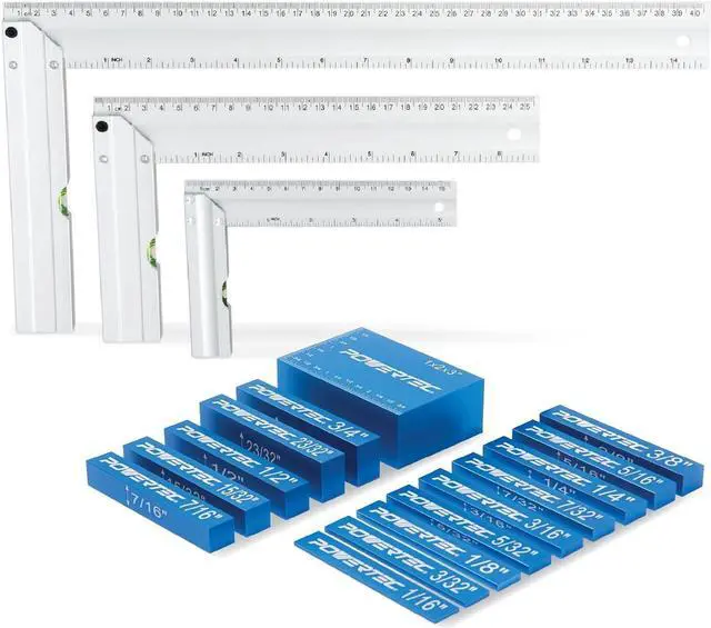 Main image of Setup Blocks Height Gauge 15pc Set, Router Table Setup Bars w/L Square 3pc, Machinist Square for Router Fence, Table Saw Blade, Band Saw, Drill Press (72052)