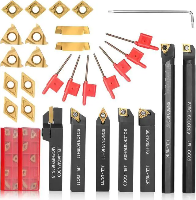 Main image of Lathe Turning Tool 21Pcs Kit 5/8'' 16mm Shank 7 Pcs Metal Lathe Tool Holder Set with 14 Pcs Turning Inserts for Turning Grooving Threading Boring Carbide Inserts Carbide Turning Tool
