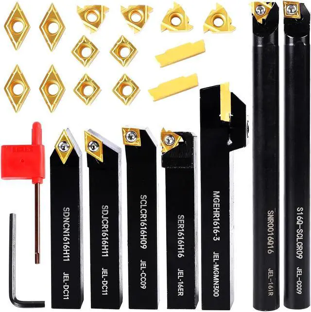 Main image of Lathe Threading Tool-Bit Set 21pcs - 7pcs 5/8" Turning Holder Boring Bars / 14pcs Indexable Carbide Inserts Golden CCMT09T304 DCMT11T304 16IR A60 16ER AG60 MGMN30
