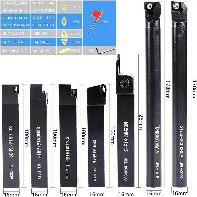 Alt view image 2 of 7 - Lathe Threading Tool-Bit Set 21pcs - 7pcs 5/8" Turning Holder Boring Bars / 14pcs Indexable Carbide Inserts Golden CCMT09T304 DCMT11T304 16IR A60 16ER AG60 MGMN30