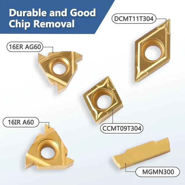 Alt view image 5 of 7 - Lathe Threading Tool-Bit Set 21pcs - 7pcs 5/8" Turning Holder Boring Bars / 14pcs Indexable Carbide Inserts Golden CCMT09T304 DCMT11T304 16IR A60 16ER AG60 MGMN30