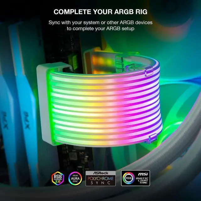 Alt view image 3 of 7 - Flex RGB PSU Extension Cable Cover Kit, Light Up LED Strip Set for GPU and Motherboard PC Cables, 5V 3 Pin ARGB Sync, Compatible with 8-Pin, 16-Pin, 24-Pin, Black