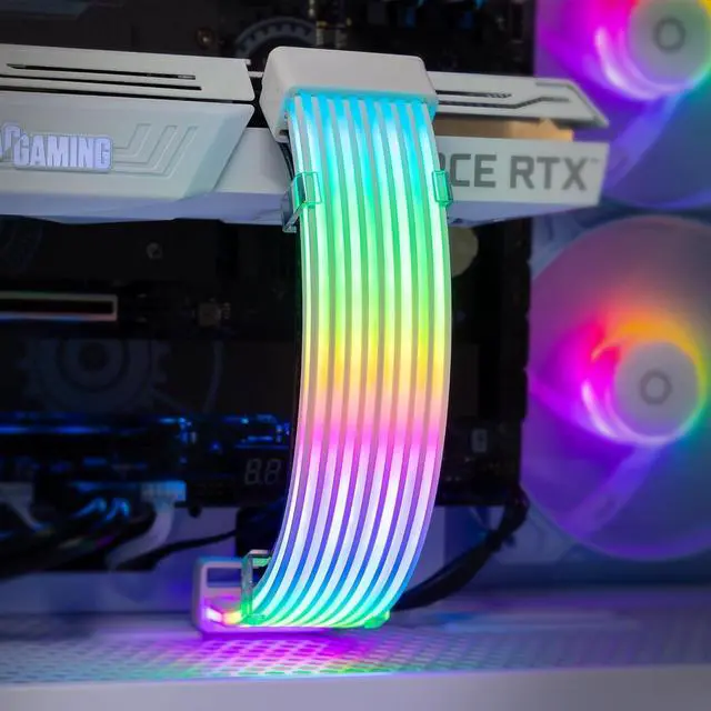 Alt view image 4 of 7 - Flex RGB PSU Extension Cable Cover Kit, Light Up LED Strip Set for GPU and Motherboard PC Cables, 5V 3 Pin ARGB Sync, Compatible with 8-Pin, 16-Pin, 24-Pin, Black