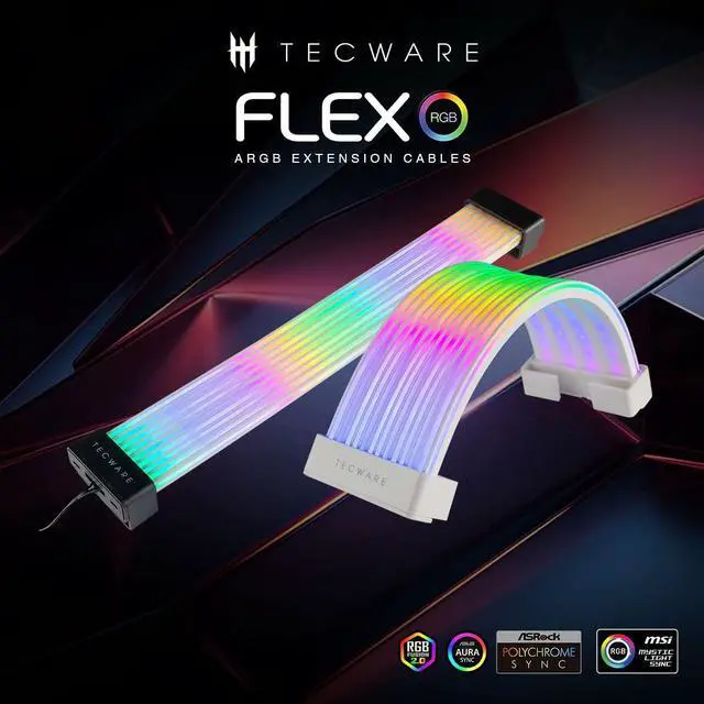 Alt view image 6 of 7 - Flex RGB PSU Extension Cable Cover Kit, Light Up LED Strip Set for GPU and Motherboard PC Cables, 5V 3 Pin ARGB Sync, Compatible with 8-Pin, 16-Pin, 24-Pin, Black