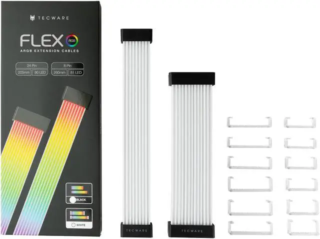 Alt view image 7 of 7 - Flex RGB PSU Extension Cable Cover Kit, Light Up LED Strip Set for GPU and Motherboard PC Cables, 5V 3 Pin ARGB Sync, Compatible with 8-Pin, 16-Pin, 24-Pin, Black