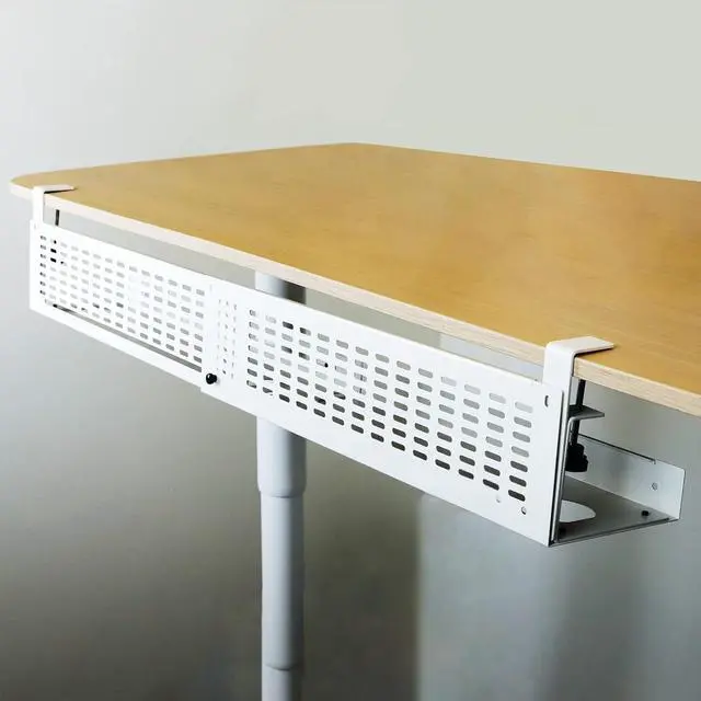 Main image of Under Desk Cable Management Tray Kit - Horizontal Adjustable up tp 41 Desk Organizer Removable C Clamp Mount Reversiable Computer Cord Raceway and Modesty Panel for Large Desk, White/Beige