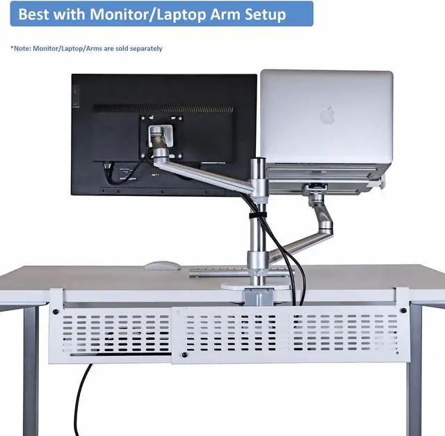 Alt view image 5 of 7 - Under Desk Cable Management Tray Kit - Horizontal Adjustable up tp 41 Desk Organizer Removable C Clamp Mount Reversiable Computer Cord Raceway and Modesty Panel for Large Desk, White/Beige
