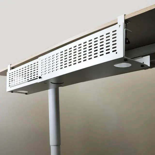 Alt view image 6 of 7 - Under Desk Cable Management Tray Kit - Horizontal Adjustable up tp 41 Desk Organizer Removable C Clamp Mount Reversiable Computer Cord Raceway and Modesty Panel for Large Desk, White/Beige