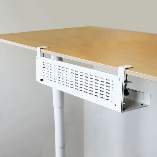 Alt view image 7 of 7 - Under Desk Cable Management Tray Kit - Horizontal Adjustable up tp 41 Desk Organizer Removable C Clamp Mount Reversiable Computer Cord Raceway and Modesty Panel for Large Desk, White/Beige