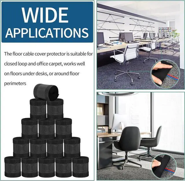 Alt view image 7 of 7 - Cable Grip Floor Cable Cover Cords Cable Protector Cable Management Only for Commercial Office Carpet (Black,147.64 ft)