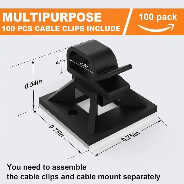 Alt view image 3 of 7 - 500 Pack 3/4" Zip Tie Adhesive Mounts Self Adhesive Cable Tie Base Holders with Multi-Purpose Tie wire clips with screw hole,Anchor stick on wire holder, Including 100 Pack ClipsBlack