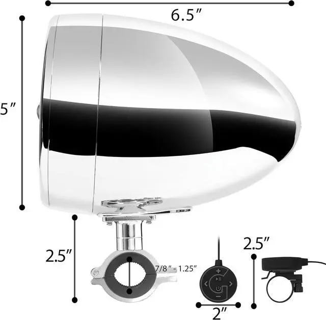 Alt view image 5 of 7 - AS5-X Gen.3 All-in-One 600W Built-in Amplifier 5" Full Range Waterproof Bluetooth Motorcycle Stereo Speakers Audio Amp System, 1 to 1-1/4" Ape-Hanger Handlebar Harley Custom Touring Cruiser