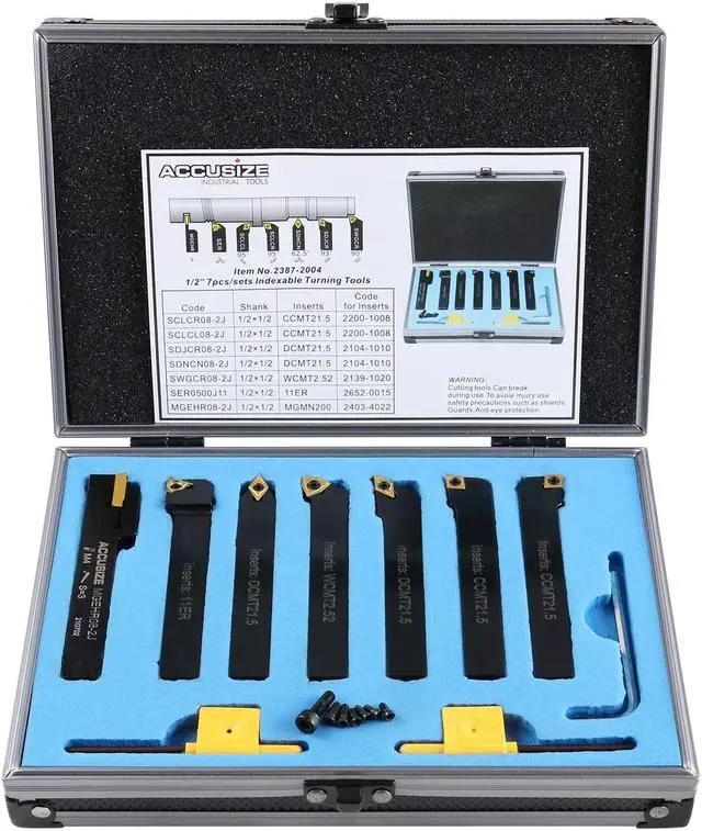 Main image of 7 Pieces/Set 1/2'' Indexable Carbide Turning Tool Set in Fitted Box, 2387-2004