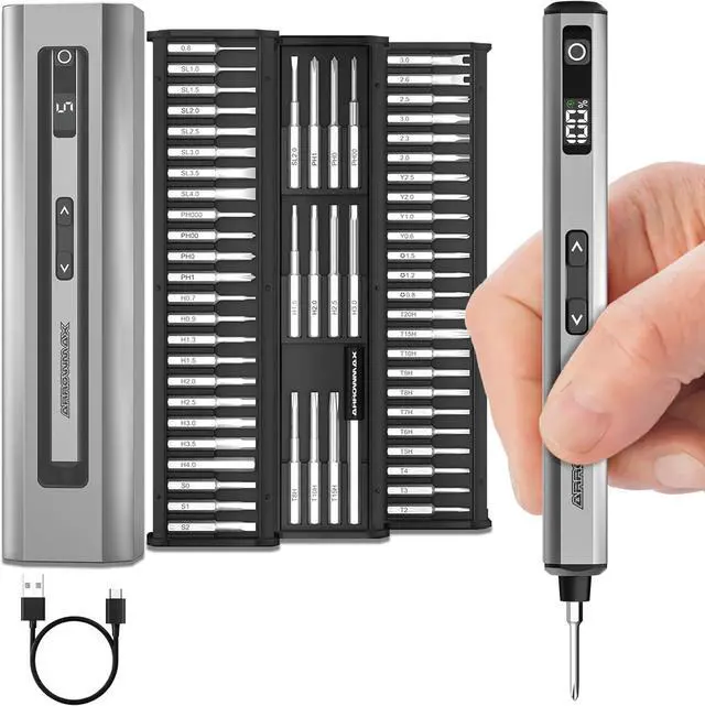 Main image of Mini Electric Screwdriver, 5 Torque Modes Precision Electric Screwdriver, 60-in-1 Magnetic Bits 5/32''Hex, Max 3 N.m, Repair Tool Set for Phone Camera Laptop Watch (SES NANO)