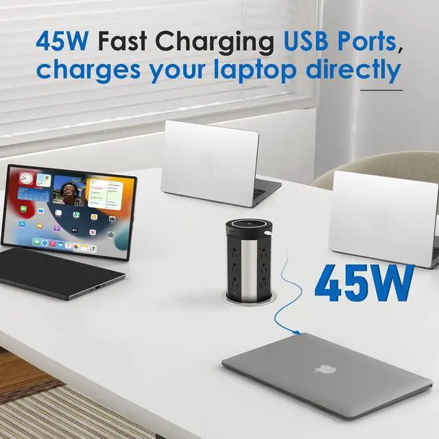 Alt view image 4 of 7 - Pop Up Receptacle Countertop Outlet,75W Power Delivery,Total 90W Pop Up Outlet with 15W Wireless Charger,12 Outlets,4 USB,1200J Black