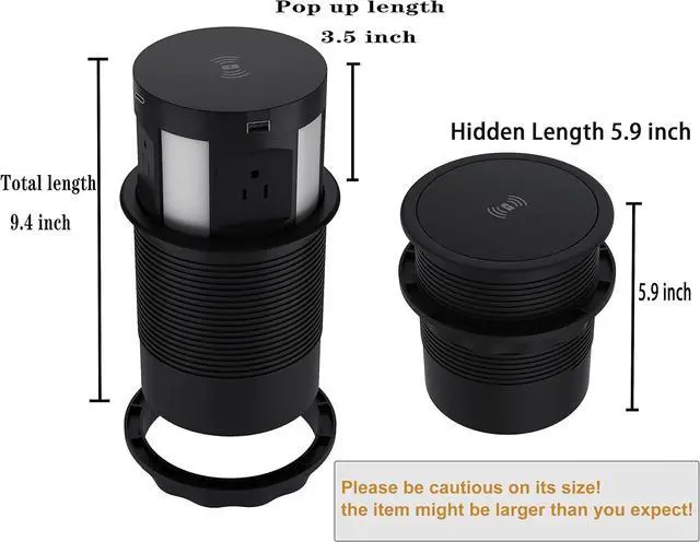 Alt view image 2 of 7 - Pop Up Outlet for Countertop, Recessed Power Strip with 4 AC Outlets, 2 USB A, 2 USB C Pop Up Socket, Wireless Charger Station for Kitchen Conference Workbench, ETL Listed