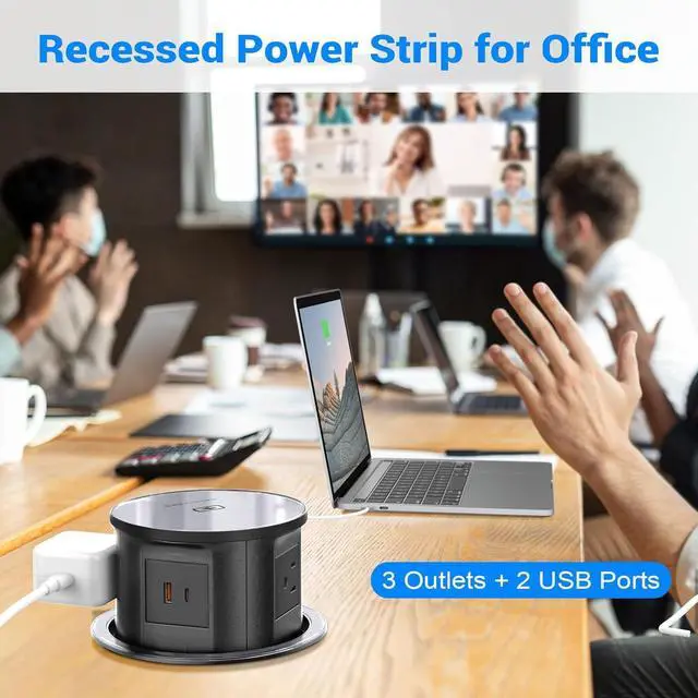 Alt view image 5 of 7 - Pop Up Outlet Electrical Power Socket for Kitchen Countertop, Retractable Recessed Power Strip 4.7inch Hidden Outlet with 15W Wireless Charger 4 AC Plug 1 USB-A and 1 USB-C Port (Black)