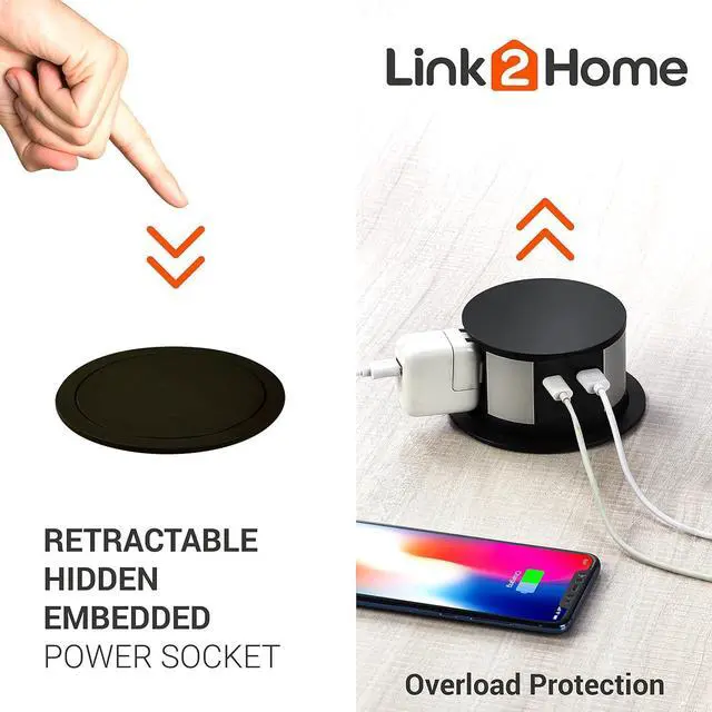 Alt view image 5 of 7 - Wireless Charging Pop Up Outlet 10W Fast Induction Charger with Type-C USB, 3 Power Outlets 15A, 2 USB Ports 3.0A, Splash Resistant, Matt Black Finish, for Kitchen Counter Island, Office
