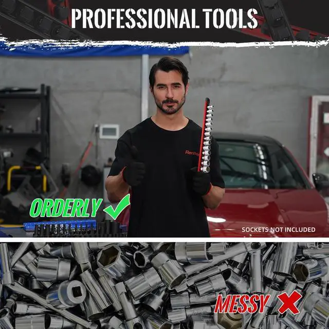 Alt view image 7 of 7 - Magnetic Socket Organizer, 6-Piece Heavty Duty Aluminum Socket Holder, Socket Rail for Tool Box, Premium Quality 360° Swivel Socket Rack Kit with 80 Clips for 1/2, 3/8, 1/4-Inch(Red&Black)