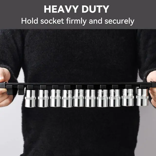 Alt view image 3 of 7 - 30 PC ABS Socket Organizer, 1/2 inch, 3/8 inch and 1/4 inch Drive Socket Rail Holders, Heavy Duty Socket Racks, Black Rails with 5 Color Clips