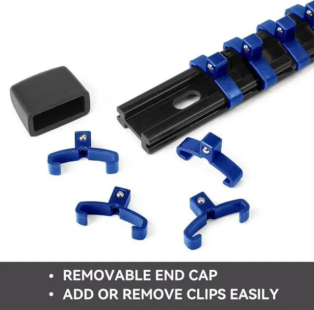 Alt view image 6 of 7 - 30 PC ABS Socket Organizer, 1/2 inch, 3/8 inch and 1/4 inch Drive Socket Rail Holders, Heavy Duty Socket Racks, Black Rails with 5 Color Clips