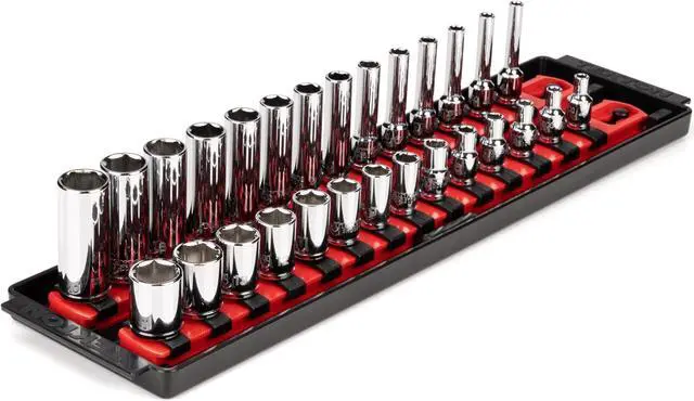 Main image of 1/4 Inch Drive 6-Point Socket Set with Rails, 28-Piece (4-15 mm) | SHD90211