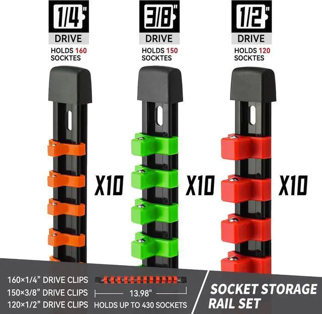 Alt view image 2 of 7 - Socket Organizer Drive ABS Tools - Socket Holder, Premium Quality 30 Pieces Socket Holders Kit 1/4-Inch x 160 Clips, 3/8-Inch x 150 Clips, 1/2-Inch x 120 Clips30PC,Mix-color)