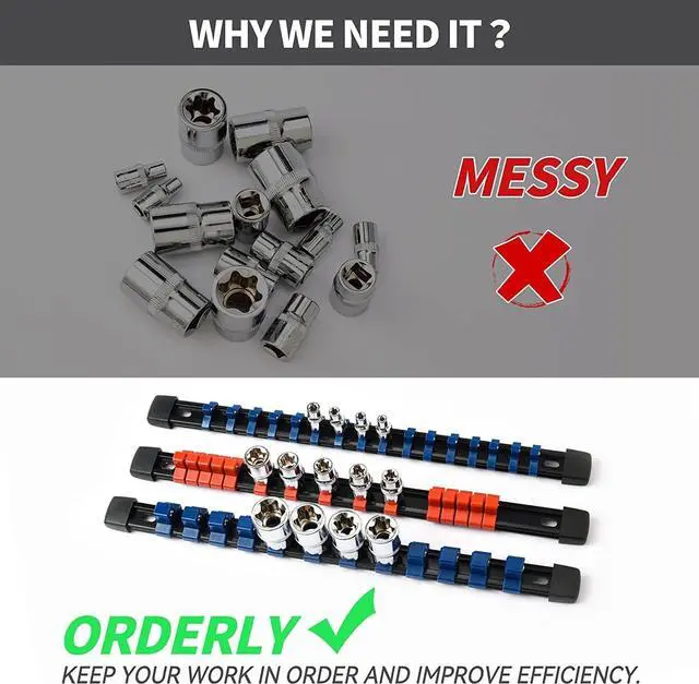 Alt view image 6 of 7 - Socket Organizer Drive ABS Tools - Socket Holder, Premium Quality 30 Pieces Socket Holders Kit 1/4-Inch x 160 Clips, 3/8-Inch x 150 Clips, 1/2-Inch x 120 Clips30PC,Mix-color)